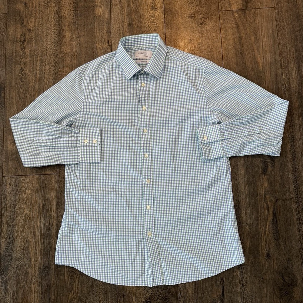 Charles Tyrwhitt Mens 16.5 Oxford Shirt Button Up Plaid 100% Cotton Office Work